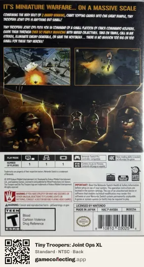 Tiny Troopers: Joint Ops XL Nintendo Switch, NTSC box back