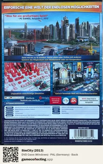 SimCity (2013) Computer, Germany box back