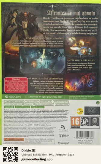 Diablo III Xbox 360, France box back