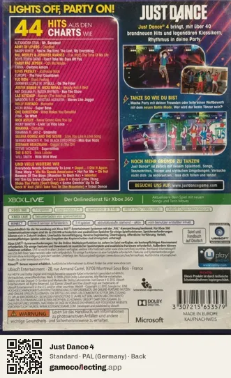 Just Dance 4 Xbox 360, Germany box back