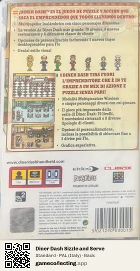 Diner Dash Sizzle and Serve PlayStation Portable, Italy box back