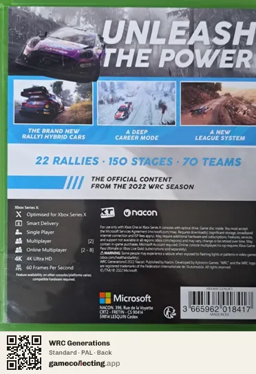 WRC Generations Xbox Series X, PAL box back