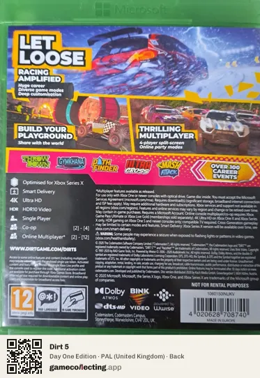 Dirt 5 Xbox One, United Kingdom box back