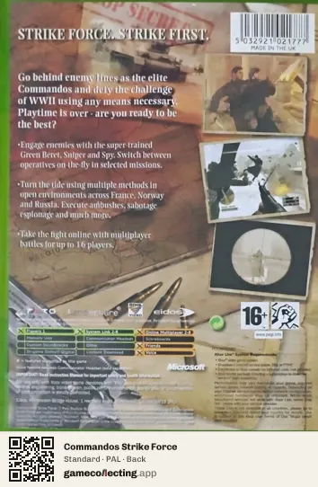 Commandos Strike Force Xbox, PAL box back