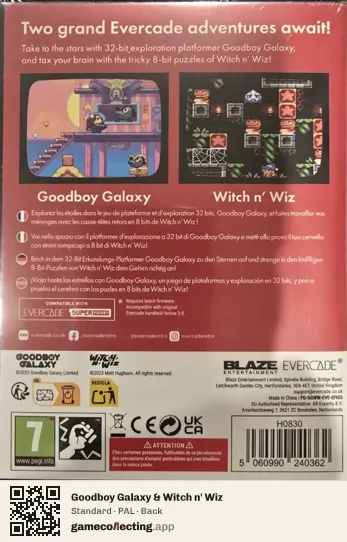 Goodboy Galaxy & Witch n' Wiz Evercade, PAL box back