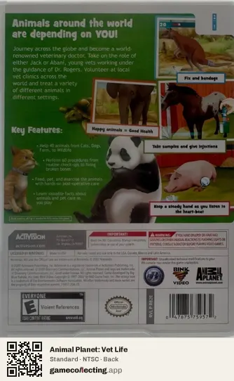 Animal Planet: Vet Life Nintendo Wii, NTSC box back