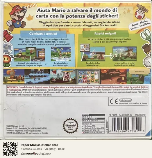 Paper Mario: Sticker Star Nintendo 3DS, Italy box back