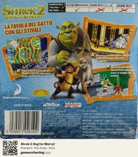 Shrek 2: Beg for Mercy! Game Boy Advance, Italy box back