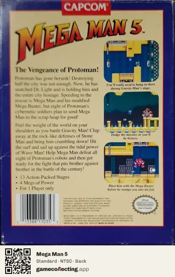 Mega Man 5 Nintendo Entertainment System, NTSC box back