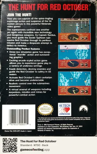 The Hunt for Red October Nintendo Entertainment System, NTSC box back