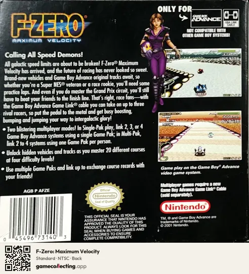 F-Zero: Maximum Velocity Game Boy Advance, NTSC box back