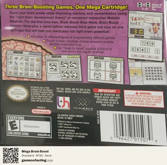 Mega Brain Boost Nintendo DS, NTSC box back