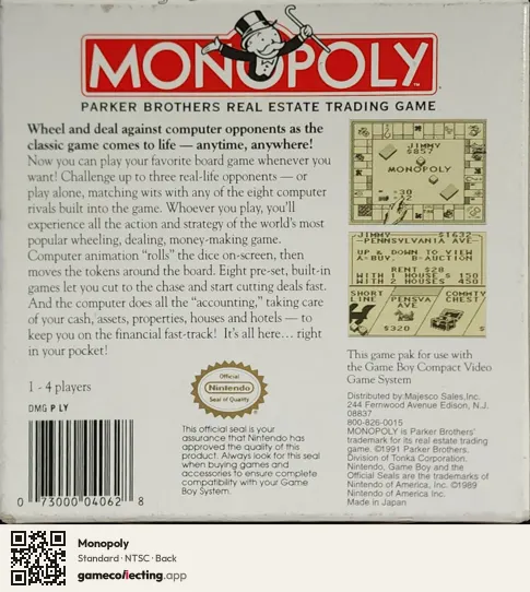 Monopoly Game Boy, NTSC box back
