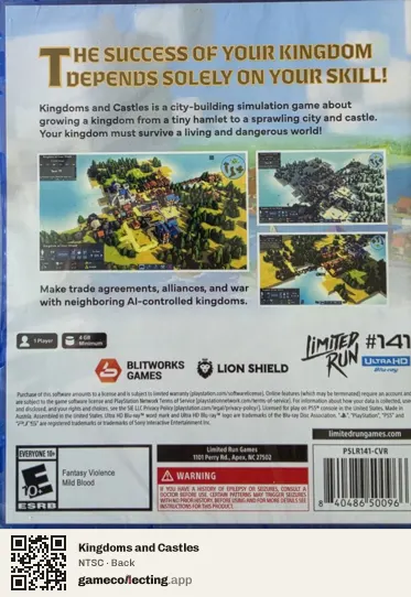Kingdoms and Castles PlayStation 5, NTSC box back