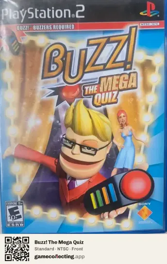 Buzz! The Mega Quiz PlayStation 2, NTSC box front