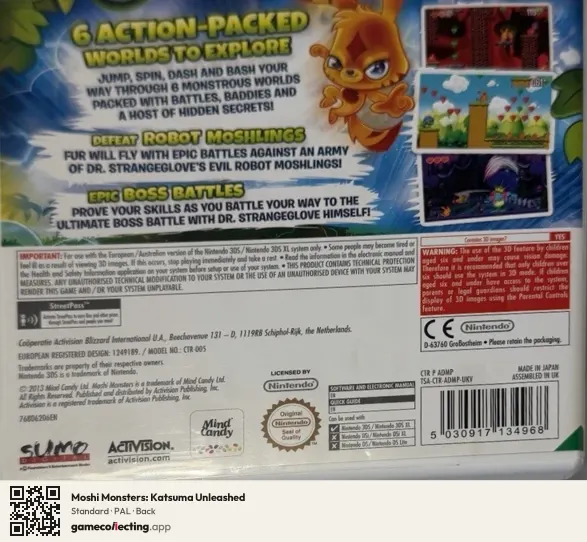 Moshi Monsters: Katsuma Unleashed Nintendo 3DS, PAL box back
