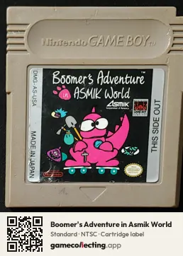 Boomer's Adventure in Asmik World Game Boy, NTSC cartridge label