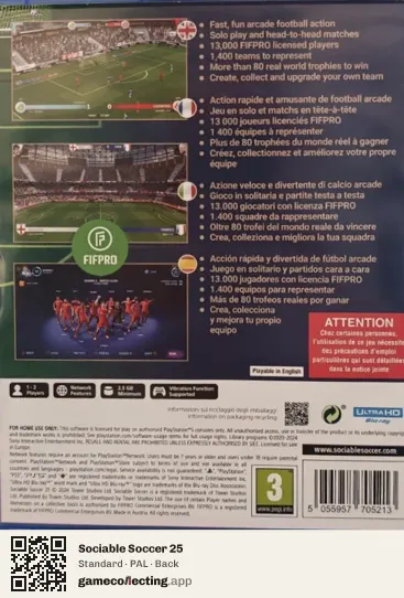 Sociable Soccer 25 PlayStation 5, PAL box back