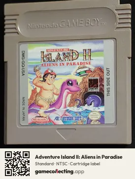Adventure Island II: Aliens in Paradise Game Boy, NTSC cartridge label