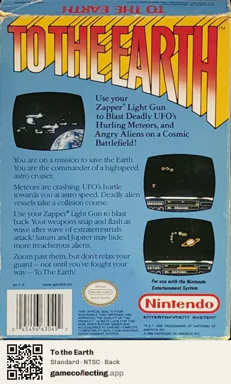 To the Earth Nintendo Entertainment System, NTSC box back