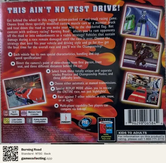 Burning Road PlayStation, NTSC box back