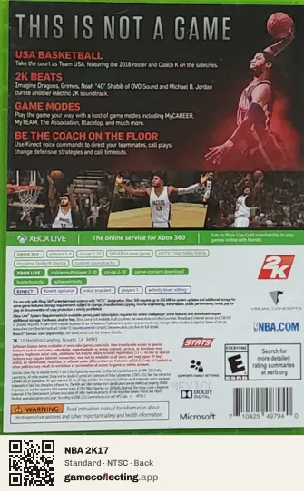 NBA 2K17 Xbox 360, NTSC box back