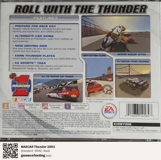 NASCAR Thunder 2003 PlayStation, NTSC box back