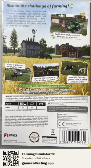 Farming Simulator 26 Nintendo Switch, PAL box back