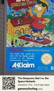 The Simpsons: Bart vs. the Space Mutants Nintendo Entertainment System, PAL cartridge label
