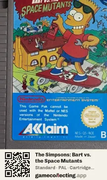The Simpsons: Bart vs. the Space Mutants Nintendo Entertainment System, PAL cartridge label