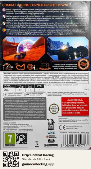 Grip: Combat Racing Nintendo Switch, PAL box back