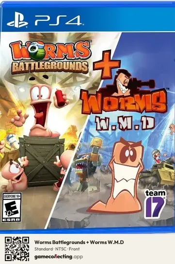 Worms Battlegrounds + Worms W.M.D PlayStation 4, NTSC box front
