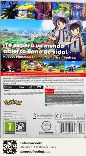 Pokémon Violet Nintendo Switch, Spain box back