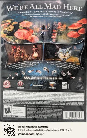Alice: Madness Returns Computer, PAL box back