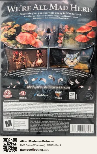 Alice: Madness Returns Computer, NTSC box back