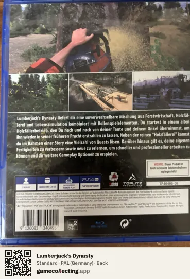 Lumberjack's Dynasty PlayStation 4, Germany box back