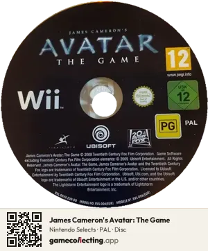 James Cameron's Avatar: The Game Nintendo Wii, PAL disc