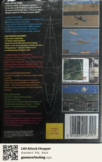 LHX Attack Chopper Sega Mega Drive / Genesis, PAL box back