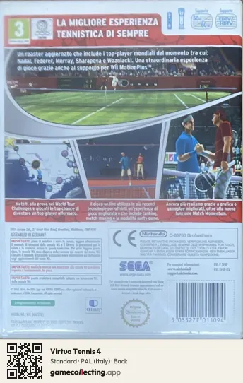Virtua Tennis 4 Nintendo Wii, Italy box back
