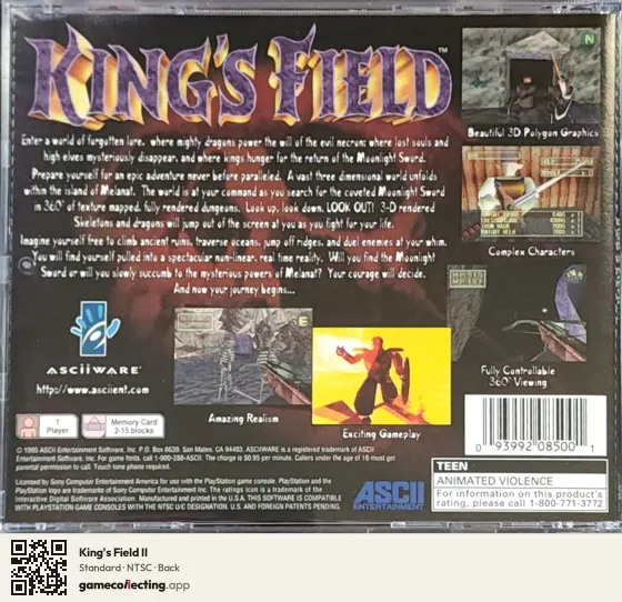 King's Field II PlayStation, NTSC box back