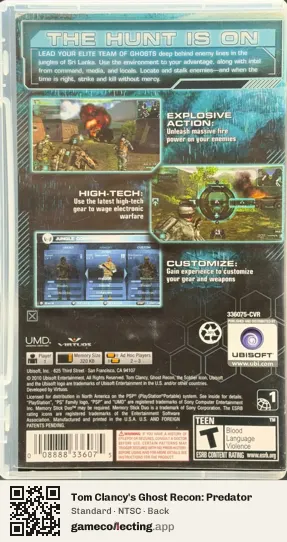 Tom Clancy's Ghost Recon: Predator PlayStation Portable, NTSC box back