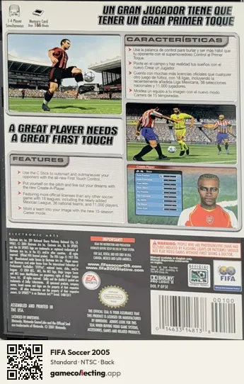 FIFA Soccer 2005 Nintendo GameCube, NTSC box back