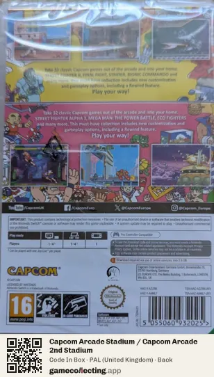 Capcom Arcade Stadium / Capcom Arcade 2nd Stadium Nintendo Switch, United Kingdom box back