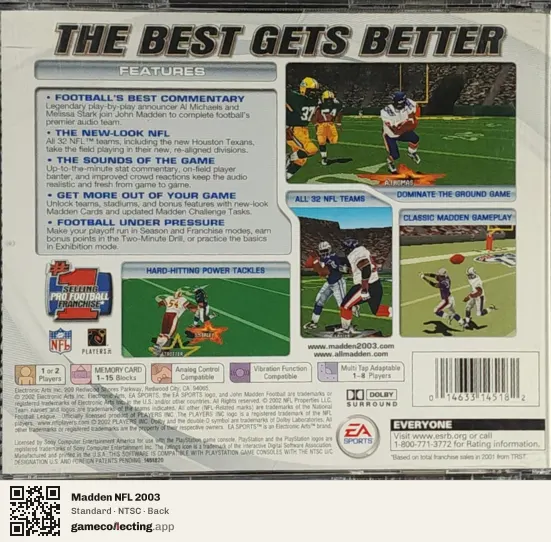 Madden NFL 2003 PlayStation, NTSC box back