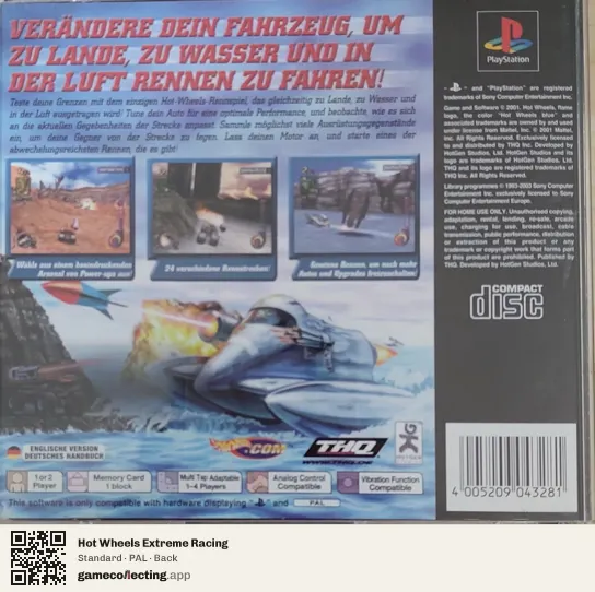 Hot Wheels Extreme Racing PlayStation, PAL box back