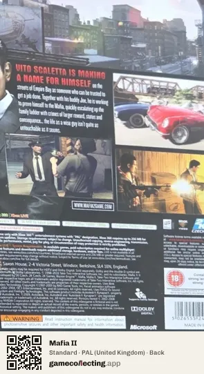 Mafia II Xbox 360, United Kingdom box back