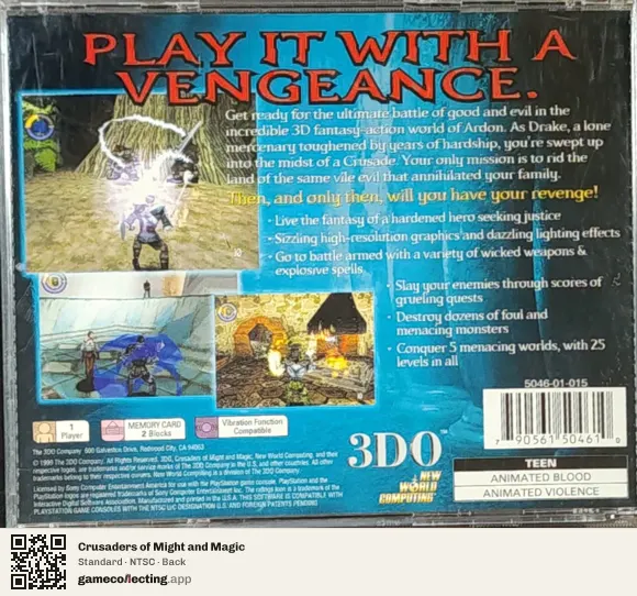 Crusaders of Might and Magic PlayStation, NTSC box back