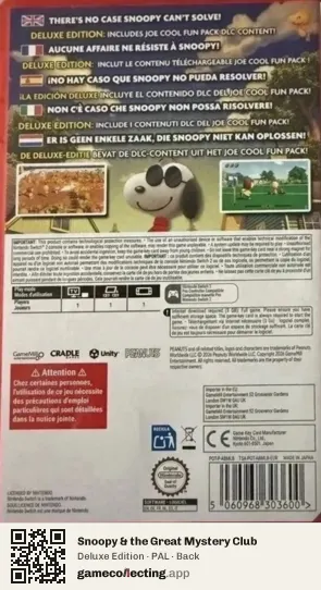 Snoopy & the Great Mystery Club Nintendo Switch 2, PAL box back