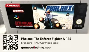 Phalanx: The Enforce Fighter A-144 Super Nintendo Entertainment System, PAL cartridge label