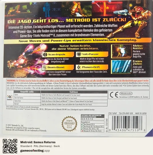Metroid: Samus Returns Nintendo 3DS, Germany box back